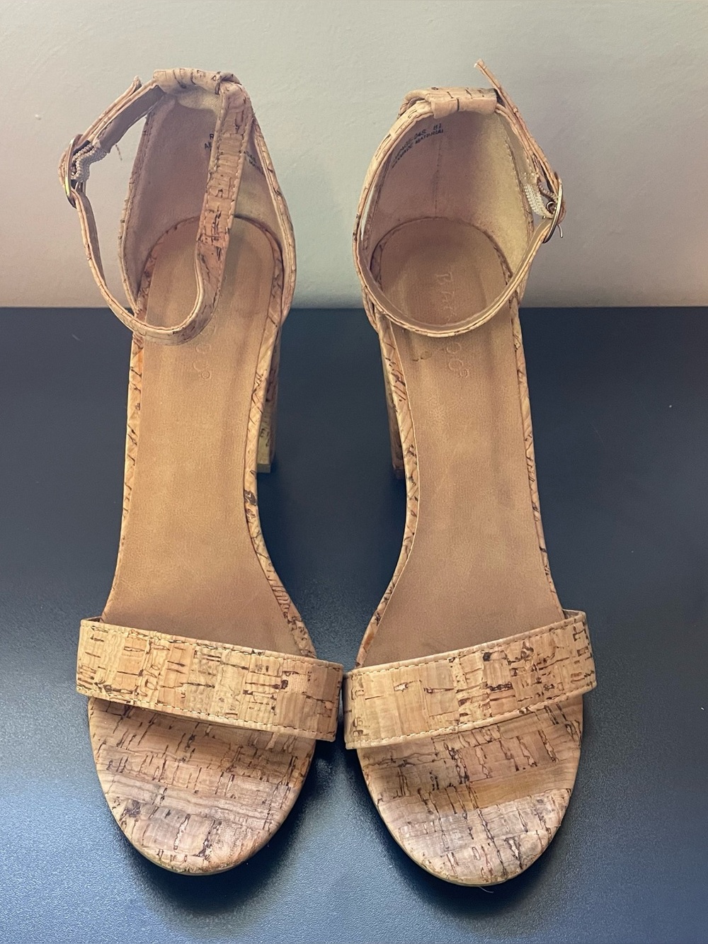 Bamboo Women’s Cork Block Heels With Ankle Strap Size 8.5